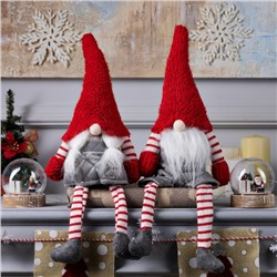 Светодиодная фигура «Гном с усами» 14×47×9 см, текстиль, батарейки AG10×3 (в комплекте), свечение тёплое белое