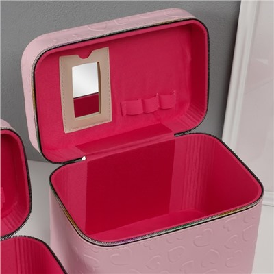 Набор шкатулок для украшений с зеркалом «Сердца», 3 шт., искусственная кожа, св. розовая