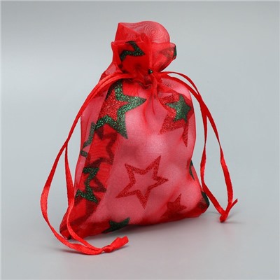Мешочек подарочный новогодний органза «Звёздочки», 10×12 см ± 1.5 см