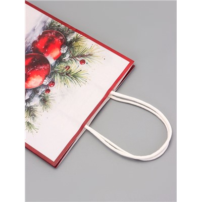 Пакет бумажный подарочный новогодний крафт «Новогодние шары» 15×21×8 см