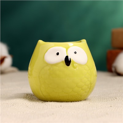 Декоративный горшок для цветов «Сова Гриня», керамический, 150 мл, 5×6 см, жёлтый