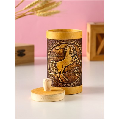 Туес высокий «Конь вороной», банка для хранения, береста