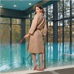 Халат вафельный женский Экономь и Я рукав 3/4, размер 46-48, бежевый, 100% хлопок, 200 г/м²