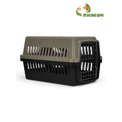 Переноска для животных, 59×36×35 см, с поддоном, с металлической дверью, тёмно-серая, чёрная