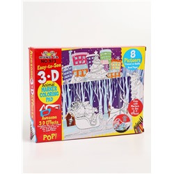 УЦЕНКА Книжка-раскраска многоразовая «Новый год» фломастеры 12 цв, 3D очки, бутылочка