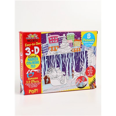 УЦЕНКА Книжка-раскраска многоразовая «Новый год» фломастеры 12 цв, 3D очки, бутылочка