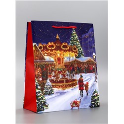 Пакет подарочный новогодний ламинированный, «Новогодний парк», 26×12×32 см