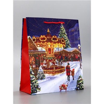 Пакет подарочный новогодний ламинированный, «Новогодний парк», 26×12×32 см