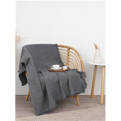 Плед с бахромой «Этель» Waffle, 130×180 см, тёмно-серый