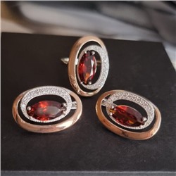 Комплект ювелирной бижутерии коллекция "Дубай",серьги и кольцо посеребрение с позолотой, вставка: камень красный, р-р 17, 09809, арт.216.377-17