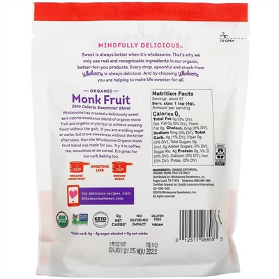 Wholesome, Organic Monk Fruit, 8 oz ( 227 g)