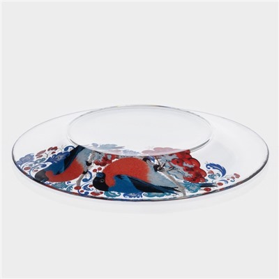 Тарелка новогодняя сервировочная «Снегири на рябине», d=19.6 см, стекло