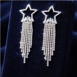Серьги бижутерия висячие вечерние со стразами, цвет: серебристый и прозрачный, арт.012.062