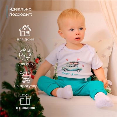 Боди детское MINAKU New Year's cars, рост 80-86 см, белое