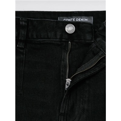 Актуальная коллекция CONTE CON-815 Чёрная джинсовая юбка-midi с вытачками и разрезом