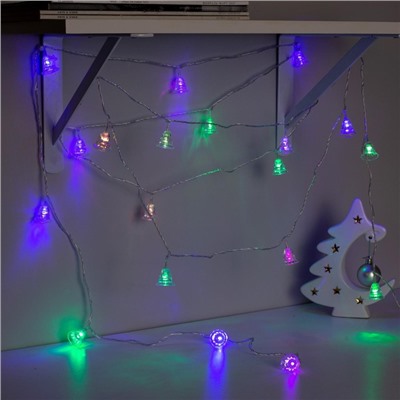 УЦЕНКА Гирлянда «Нить» 5 м с насадками «Колокольчики», IP20, прозрачная нить, 20 LED, свечение мульти (RG/RB), мигание, 220 В