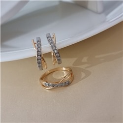 Комплект ювелирной бижутерии коллекция "Дубай" серьги и кольцо 17 р, покрытие позолота, вставка: цирконы, цвет: прозрачный, арт.215.656-17