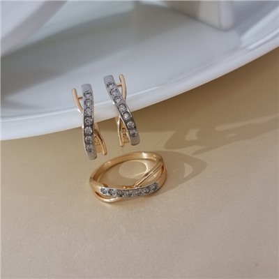 Комплект ювелирной бижутерии коллекция "Дубай" серьги и кольцо 18 р, покрытие позолота, вставка: цирконы, цвет: прозрачный, арт.215.656-18