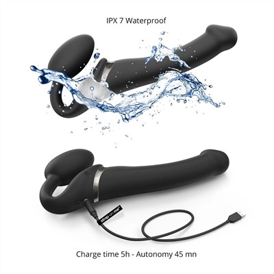 Черный безремневой вибрострапон Silicone Bendable Strap-On - size XL