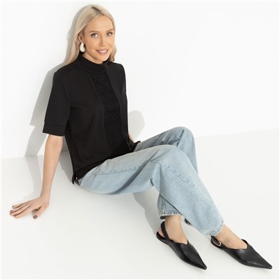 Водолазка комбинированная с кружевом, Фирменное приветствие (черная, со вставкой)