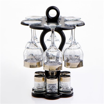 Мини-бар «Изящный», 12 предметов, бокал 240 мл, стопка 50 мл, гравировка, стекло, прозрачный, золотистый