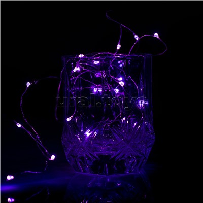 Электрогирлянда светодиодная Роса, 10 м, 100 ламп, Солн.батар., розовый