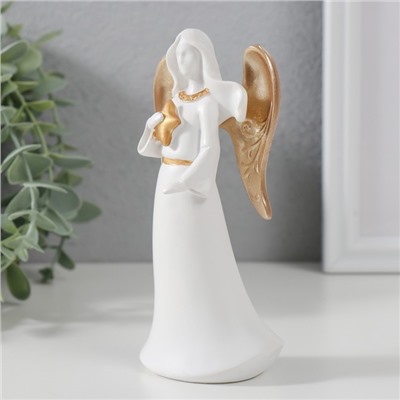 Фигурка полистоун «Ангел-дева со звездой», белый с золотом, 13.5×6.3×4.5 см