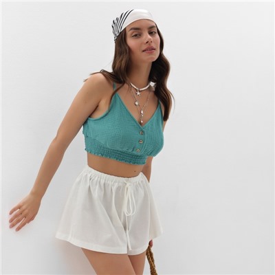 Топ укороченный женский MIST Muslin, размер L, бирюзовый