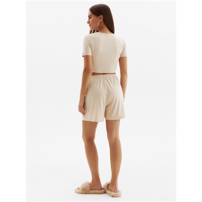 Пижама женская (футболка, шорты) MINAKU: Home collection, размер 44, бежевая