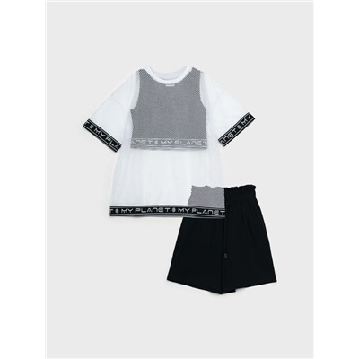 Комплект трикотажный для девочек: джемпер (футболка), шорты