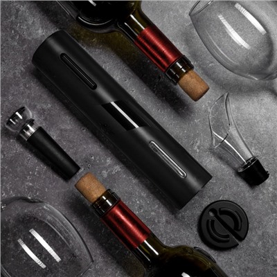 Набор сомелье электрический LSH-04, пробка, аэратор, штопор, от батареек, чёрный