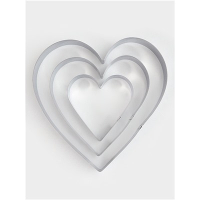 Набор форм для выкладки и выпечки KONFINETTA «Сердце», 3 шт., 20×20×4.5 см, 15.5×15×4.5 см, 10×10×4.5 см, серебристый