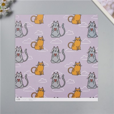 Бумага для скрапбукинга «Котики», плотность 180 г, набор 5 шт., 30.5×32 см
