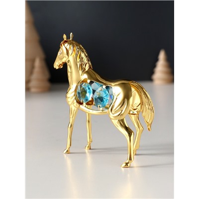 Фигурка металл «Лошадь» с 4 голубыми хрусталиками, 9×3×9 см