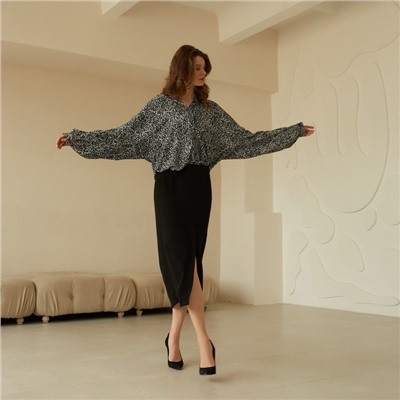 Блузка женская MINAKU: Silk pleasure. цвет чёрный, белый, размер 46