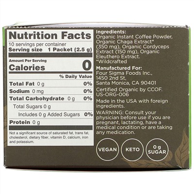Four Sigmatic, Mushroom Coffee Mix with Chaga, 10 Packets, 0.09 oz (2.5 g) Each