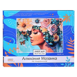 Алмазная мозаика на подрамнике 40*50 см (полная выкладка). Девушка в синих цветах.