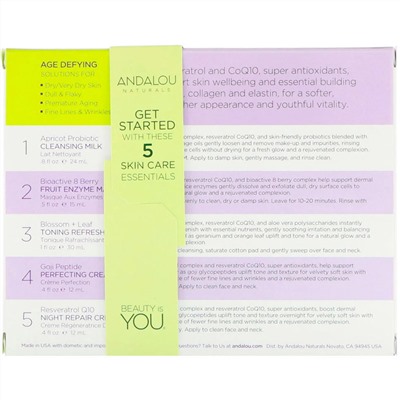 Andalou Naturals, начальный комплект, набор омолаживающих средств для ухода за кожей из 5 предметов