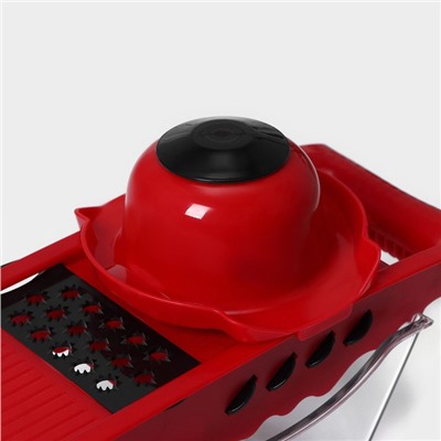 Тёрка с лотком Доляна Vegan, 6 насадок, 30×10.5×11 см, цвет зелёный, овощечистка металлическая, цвет красный