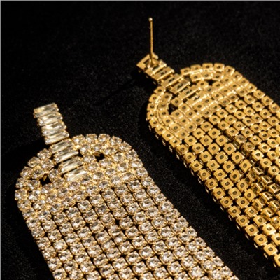 Серьги длинные женские вечерние со стразами, цвет: золотистый и прозрачный, арт.012.041