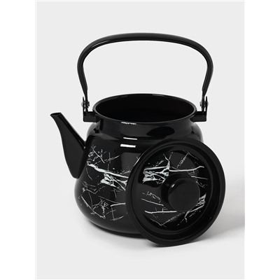 Чайник эмалированный «Чёрный мрамор», 3.5 л, металлическая ручка