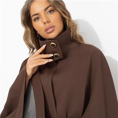 Жакет‑кейп на подкладе, Дикое притяжение (с поясом, брауни)