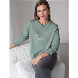 Свободный свитшот с принтом и разрезами из эластичного футера двухнитки без начеса