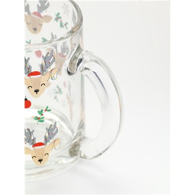 Кружка новогодняя стеклянная «Милые олени», 300 мл