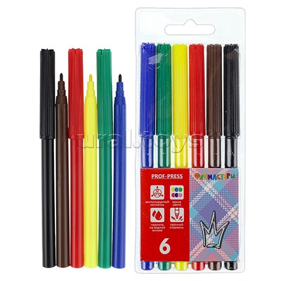 Фломастеры 6цв. с вентилируемым колпачком "Корона" пласт. блистере,