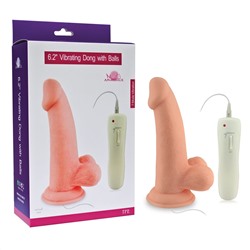 Телесный вибратор Vibrating Dong with Balls - 14 см.