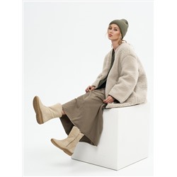 Полусапоги женские бежевые замшевые с замком на литой подошве