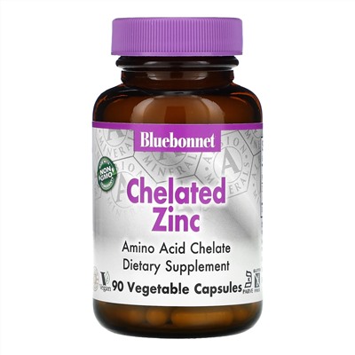 Bluebonnet Nutrition, цинк в хелатной форме, 90 растительных капсул