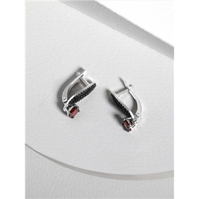 Серьги из серебра с гранатом и чёрной шпинелью родированные 925 пробы 2-533рч40416