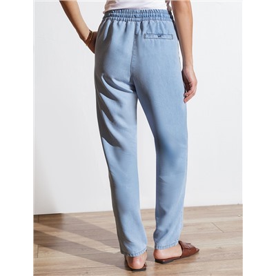 Брюки бананы с поясом на резинке из джинсового лиоцелла